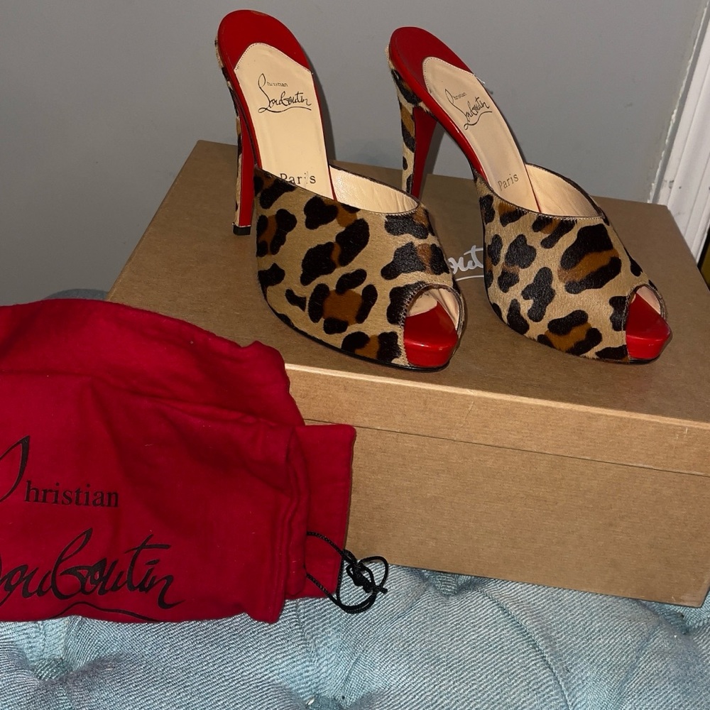 Christian Louboutin leopard slides